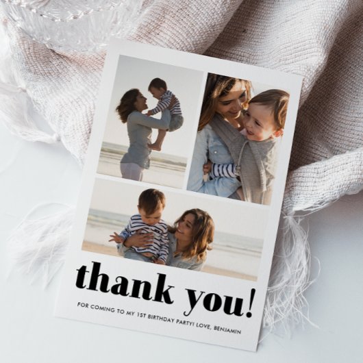 Drie Foto Collage Blue Birthday Party Dank je Bedankkaart