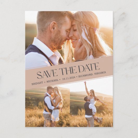 Drie Foto Collage Boho Wedding Save the Date Aankondigingskaart (Voorkant)