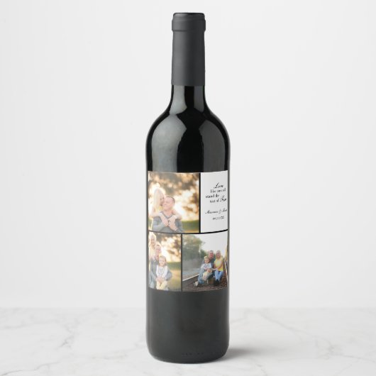 Drie Foto Collage Bruiloft Custom Wijn Etiket (Voorkant)