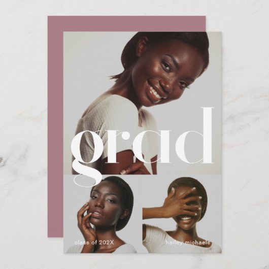 Drie Foto Collage Dusty Roos Graduparty Kaart (Voorkant / Achterkant)