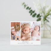 Drie foto collage Elegante Script Baby Shower Briefkaart (Staand voorkant)