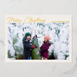 Drie foto collage gouden script Prettig Kerstfeest Folie Feestdagenkaart