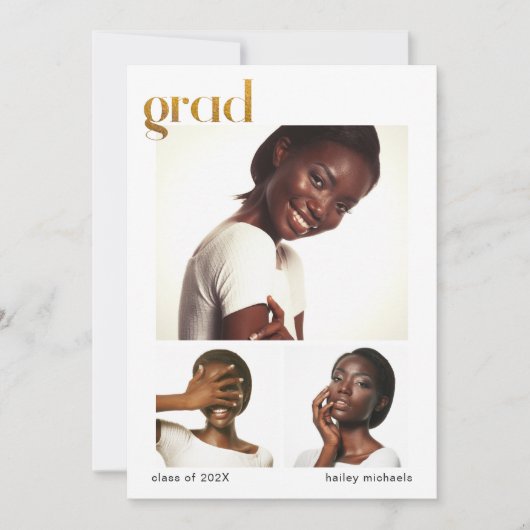 Drie Foto Collage Graduation Party Faux Gold Kaart (Voorkant)