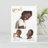 Drie Foto Collage Graduation Party Faux Gold Kaart (Staand voorkant)