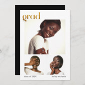 Drie Foto Collage Graduation Party Faux Gold Kaart (Voorkant / Achterkant)
