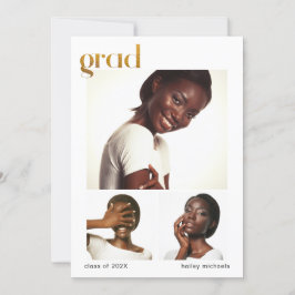 Drie Foto Collage Graduation Party Faux Gold Kaart