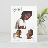 Drie Foto Collage Graduation Party Green Kaart (Staand voorkant)