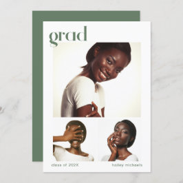 Drie Foto Collage Graduation Party Green Kaart