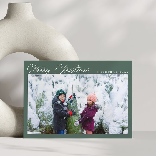 Drie foto collage groen script Prettig kerstfeest Feestdagenkaart