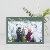 Drie foto collage groen script Prettig kerstfeest Feestdagenkaart (Staand voorkant)