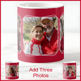 Drie Foto Collage Modern Rood C81 & Wit Moeder  Koffiemok