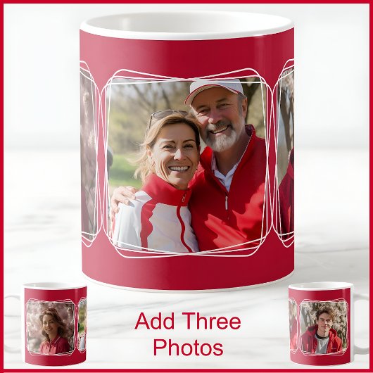 Drie Foto Collage Modern Rood C81 & Wit Moeder Koffiemok