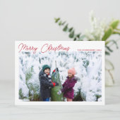 Drie foto collage Rode Script Prettig Kerstfeest Feestdagenkaart (Staand voorkant)