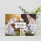 Drie foto collage rustieke bruiloft dank u kaart (Staand voorkant)