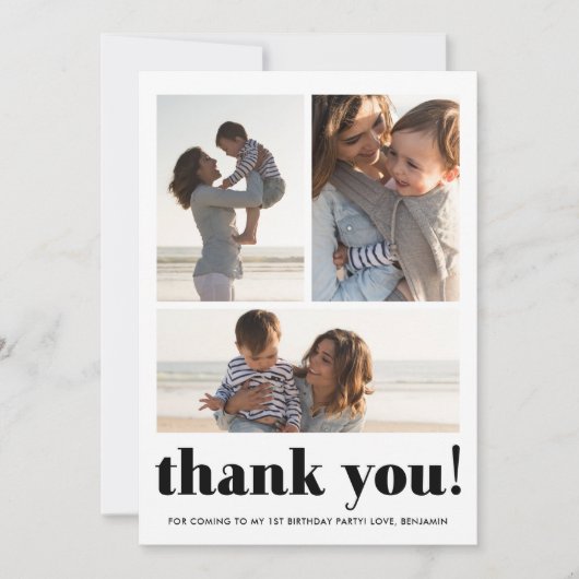 Drie foto collage verjaardagsfeestje bedankje bedankkaart (Voorkant)