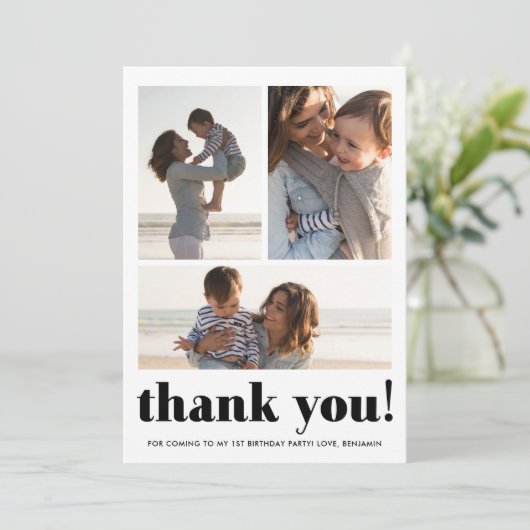 Drie foto collage verjaardagsfeestje bedankje bedankkaart (Staand voorkant)