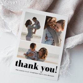 Drie foto collage verjaardagsfeestje bedankje bedankkaart