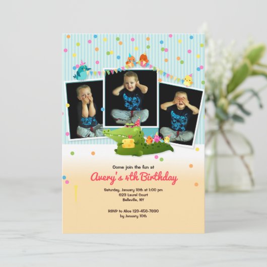 Drie foto dierlijke Lijst verjaardagsuitnodiging Kaart (Staand voorkant)