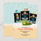 Drie foto dierlijke Lijst verjaardagsuitnodiging Kaart (Voorkant / Achterkant)