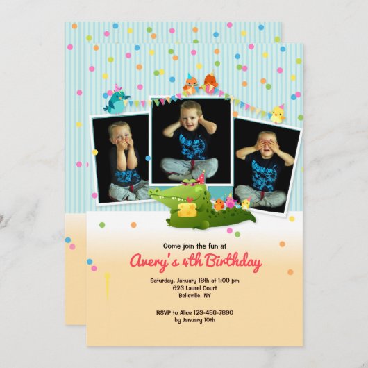 Drie foto dierlijke Lijst verjaardagsuitnodiging Kaart (Voorkant / Achterkant)