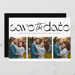 Drie foto eenvoudige moderne trendy zwart wit save the date