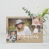 Drie Foto Floral Rustic Graduation Party Kaart (Staand voorkant)