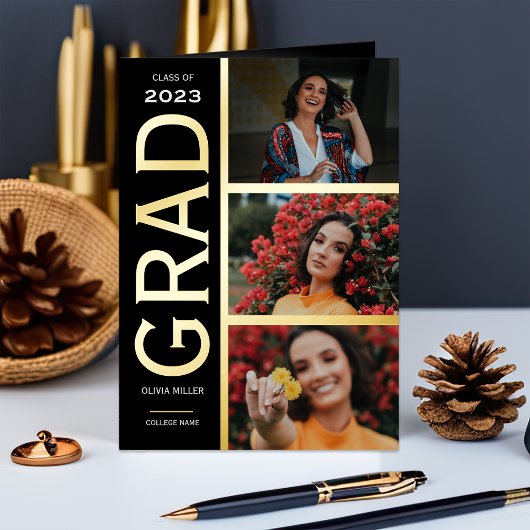 Drie Foto Gold Foil Afstuderen Folie Wenskaart
