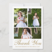 Drie foto groen eerste communie bedankkaart (Voorkant)