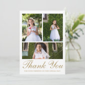 Drie foto groen eerste communie bedankkaart (Staand voorkant)