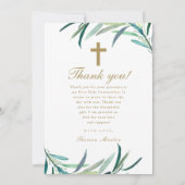 Drie foto groen eerste communie bedankkaart (Achterkant)