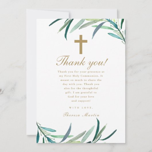 Drie foto groen eerste communie bedankkaart (Achterkant)