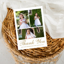 Drie foto groen eerste communie bedankkaart