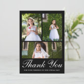 Drie foto groen eerste communie zwart bedankkaart (Staand voorkant)