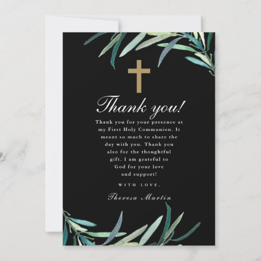 Drie foto groen eerste communie zwart bedankkaart (Achterkant)