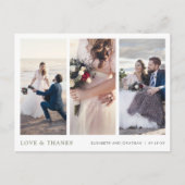 Drie foto groene typografie bruiloft bedankt briefkaart (Voorkant)