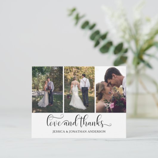 Drie-foto kalligrafie script dank u | briefkaart (Staand voorkant)