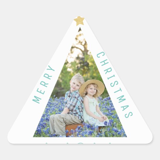 Drie foto Kerstboom Moderne vakantie Kaart Sticker (Voorkant)