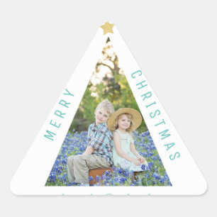 Drie foto Kerstboom Moderne vakantie Kaart Sticker