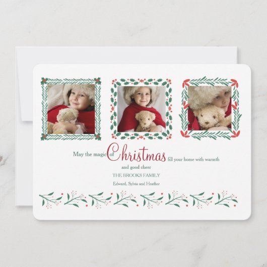 Drie Foto Kerstkaart Wit Kaart (Voorkant)