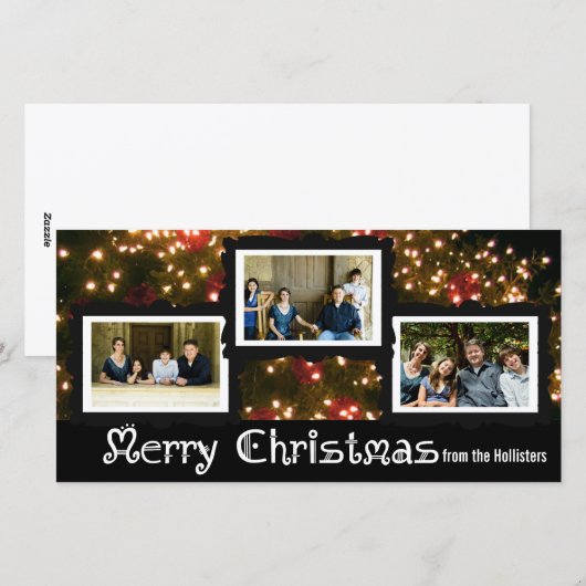 Drie foto kerstverlichting Kaart (Voorkant / Achterkant)