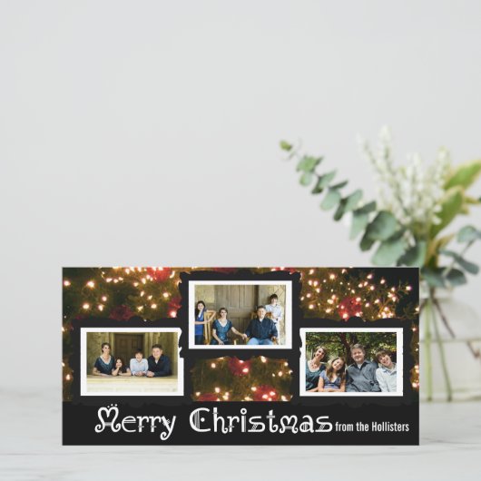 Drie foto kerstverlichting Kaart (Staand voorkant)