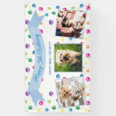 Drie foto Kleurrijke Paw Prints Blauw Pet Verjaard Spandoek (Verticaal)