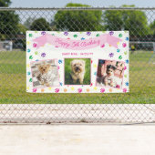 Drie foto Kleurrijke Paw Prints Roze Pet Verjaarda Spandoek (Insitu)