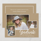 Drie Foto Kraft Typography Graduparty Kaart (Voorkant / Achterkant)