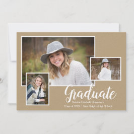 Drie Foto Kraft Typography Graduparty Kaart