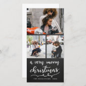 Drie foto Merry Christmas Script schoolbord Feestdagenkaart (Voorkant / Achterkant)