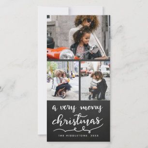 Drie foto Merry Christmas Script schoolbord Feestdagenkaart