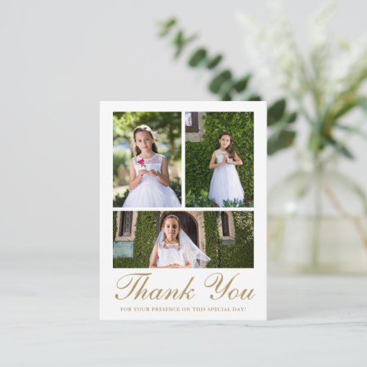 Drie foto met Cross First Communion Wit Briefkaart (Staand voorkant)