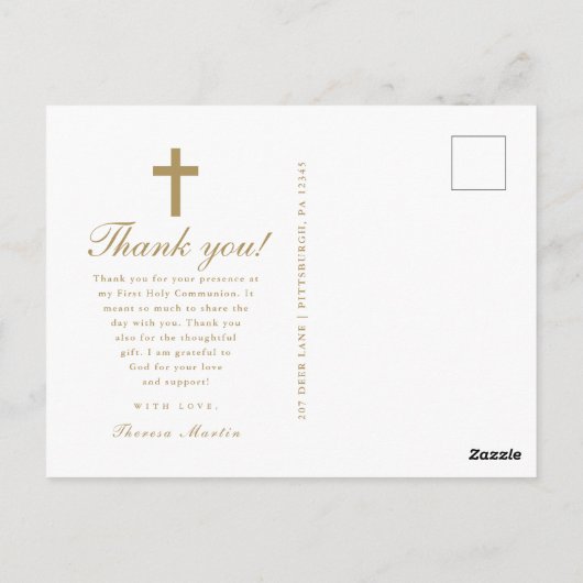 Drie foto met Cross First Communion Wit Briefkaart (Achterkant)