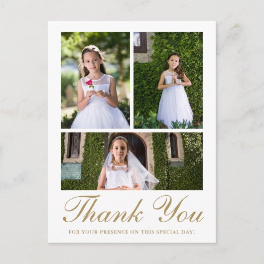 Drie foto met Cross First Communion Wit Briefkaart (Voorkant)